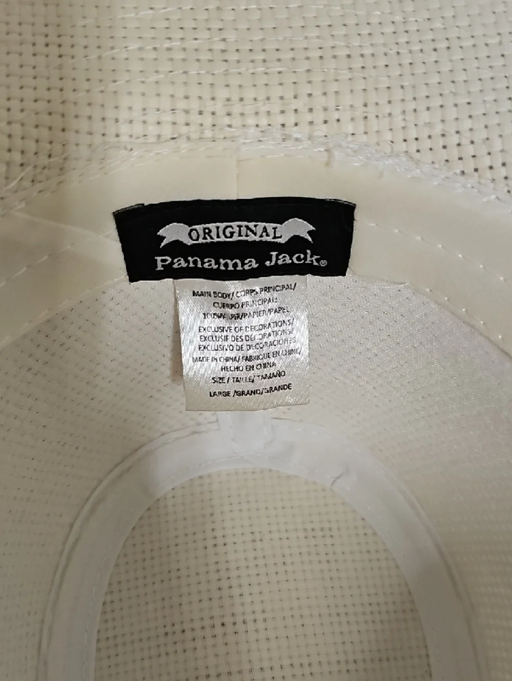 Panama Jack Cream Straw Fedora Safari Hat with 2-Pleat Black Band L - Picture 7 of 10